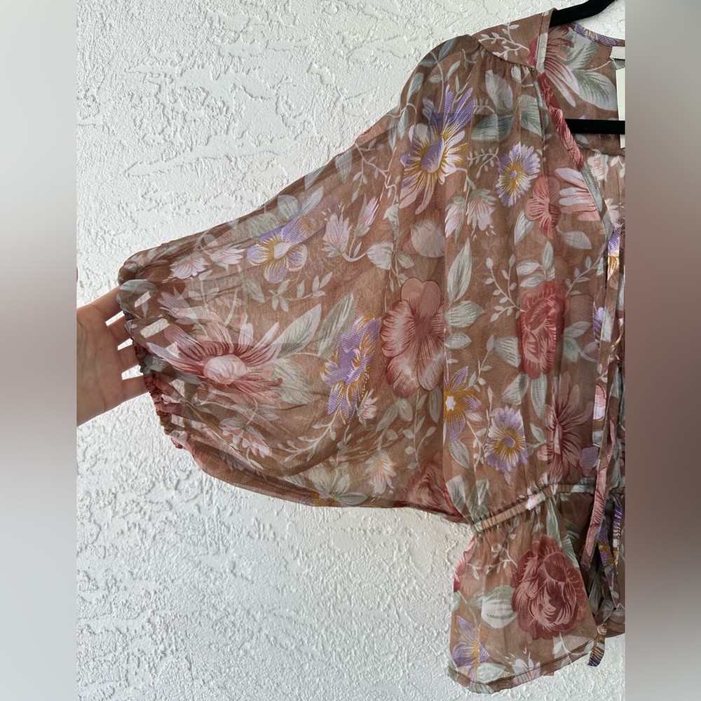 American Rag Blouse Sheer Floral Front Tie XS NWT - Picture 3 of 8